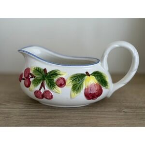 Panware Ceramic Gravy Boat Embossed Fruit Blue Rim Handles
